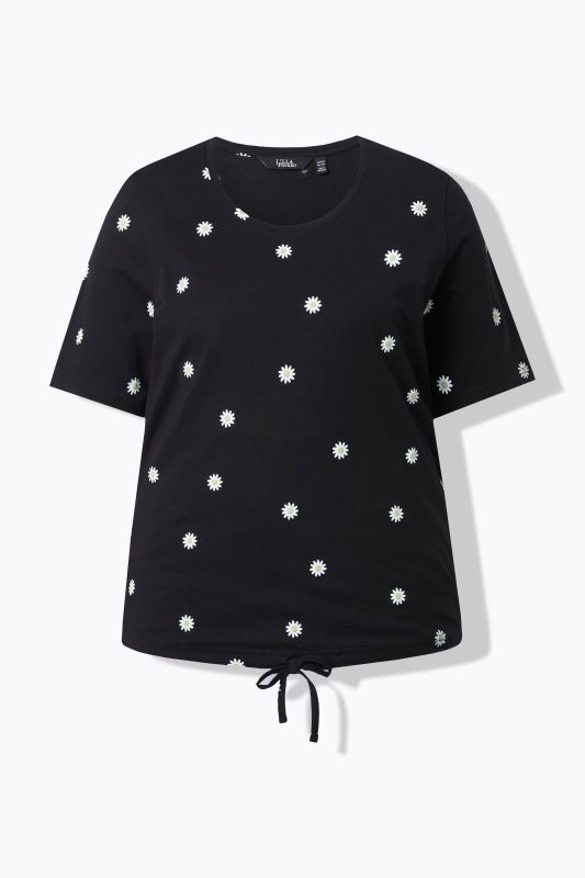 T-shirt à fleurs, cordon sous tunnel, col rond et manches courtes, coupe Classic Fit