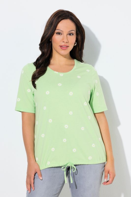 T-shirt à fleurs, cordon sous tunnel, col rond et manches courtes, coupe Classic Fit