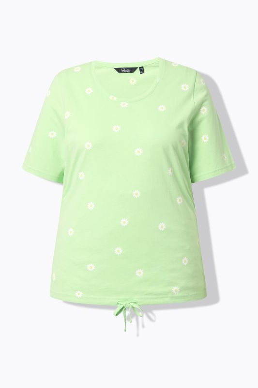 T-shirt à fleurs, cordon sous tunnel, col rond et manches courtes, coupe Classic Fit