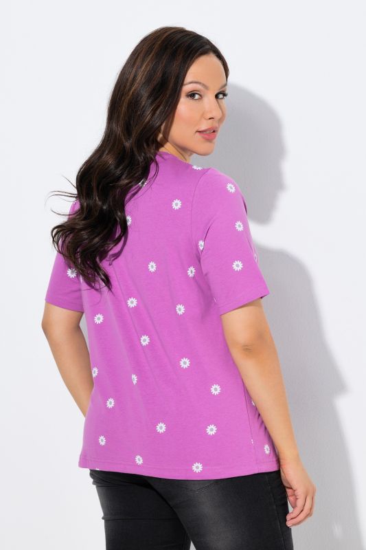 T-shirt à fleurs, cordon sous tunnel, col rond et manches courtes, coupe Classic Fit