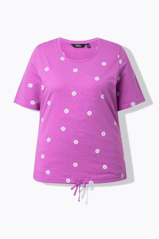 T-shirt à fleurs, cordon sous tunnel, col rond et manches courtes, coupe Classic Fit