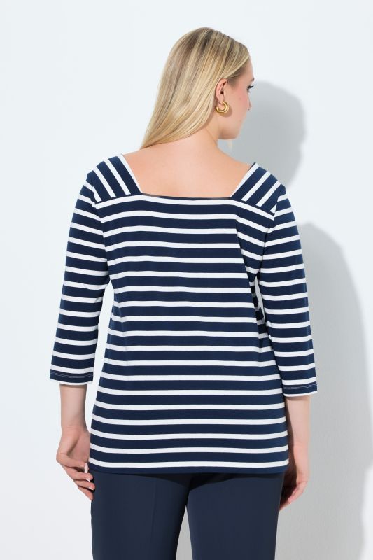 T-shirt rayé avec sequins, encolure carrée et manches 3/4