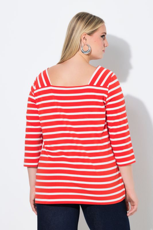 T-shirt rayé avec sequins, encolure carrée et manches 3/4