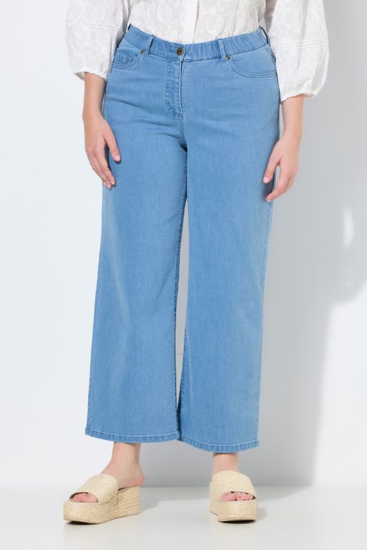 Jupe-culotte en jean de coton bio, jambe large et taille élastique