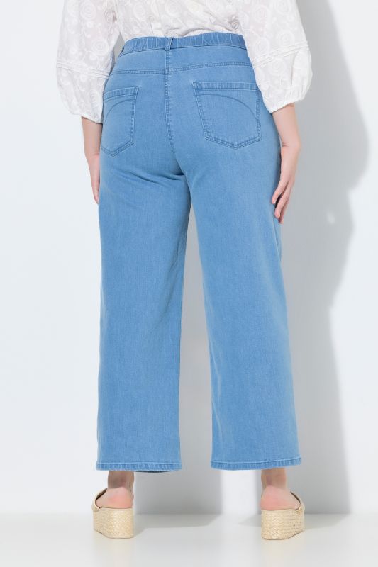 Jupe-culotte en jean de coton bio, jambe large et taille élastique