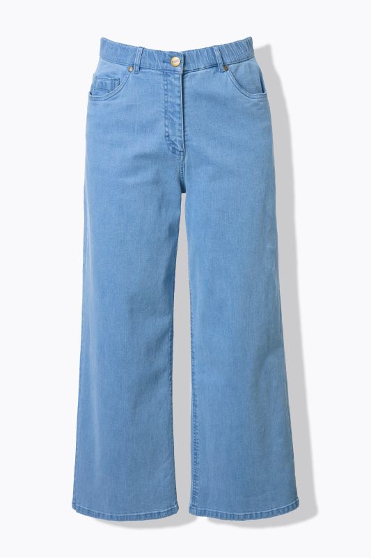 Jupe-culotte en jean de coton bio, jambe large et taille élastique