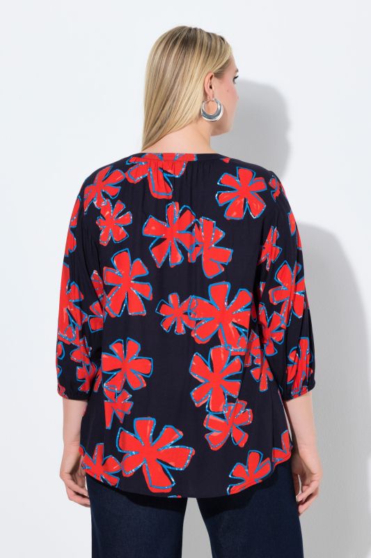 Tunique à fleurs, coupe évasée, décolleté rond et manches 3/4 ballon