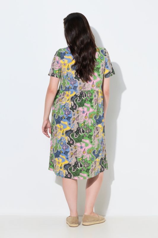 Robe midi à fleurs en coton bio, décolleté rond et manches courtes