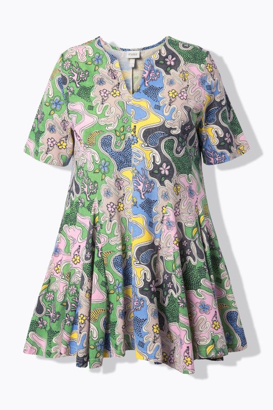 T-shirt en coton bio, manches courtes et encolure esprit tunique, coupe évasée