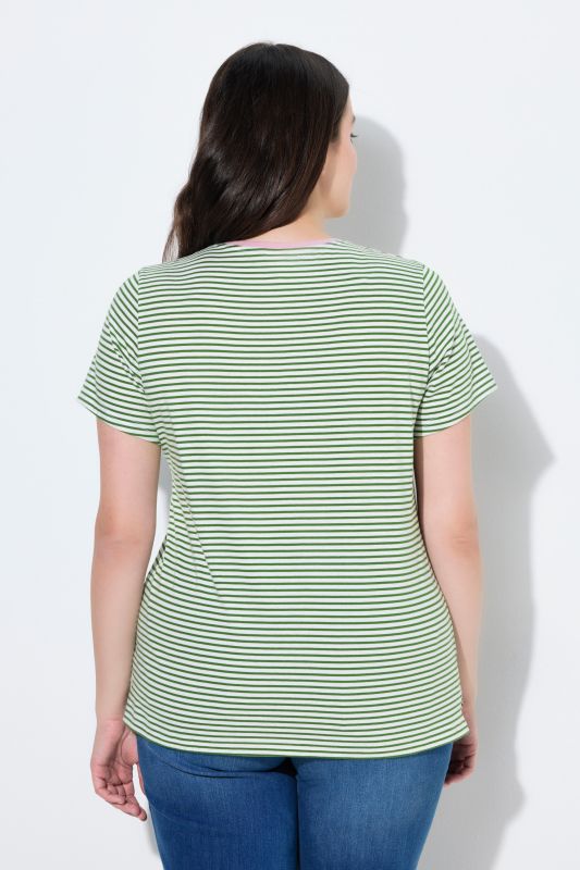 T-shirt rayé en coton bio, décolleté en V et manches courtes