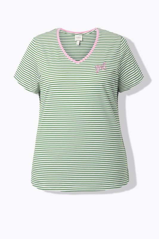 T-shirt rayé en coton bio, décolleté en V et manches courtes