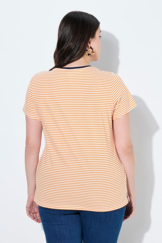 T-shirt rayé en coton bio, décolleté en V et manches courtes