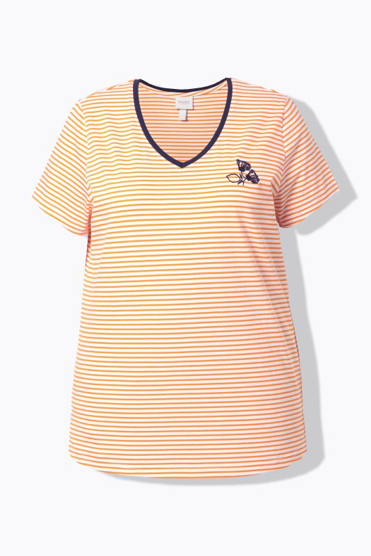 T-shirt rayé en coton bio, décolleté en V et manches courtes