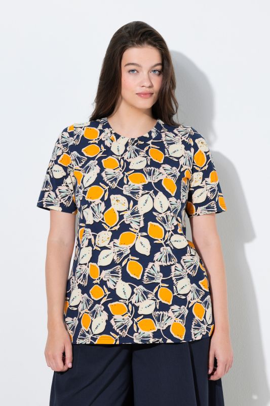 T-shirt en coton bio motif citrons, décolleté rond et manches courtes