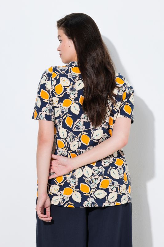 T-shirt en coton bio motif citrons, décolleté rond et manches courtes