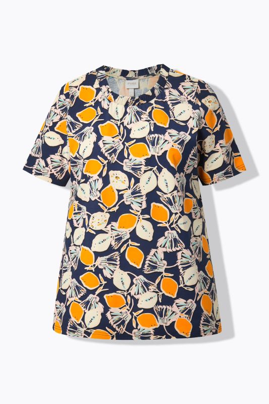 T-shirt en coton bio motif citrons, décolleté rond et manches courtes