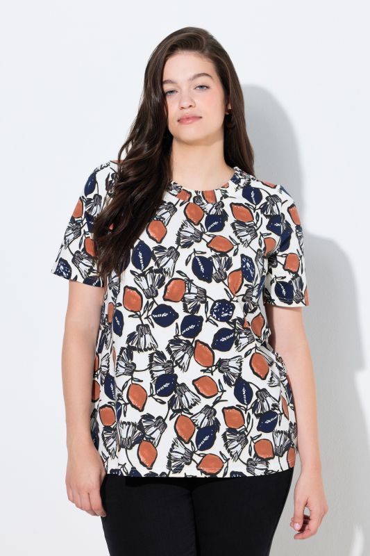 T-shirt en coton bio motif citrons, décolleté rond et manches courtes