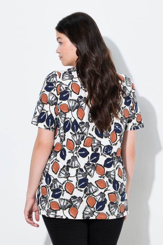 T-shirt en coton bio motif citrons, décolleté rond et manches courtes