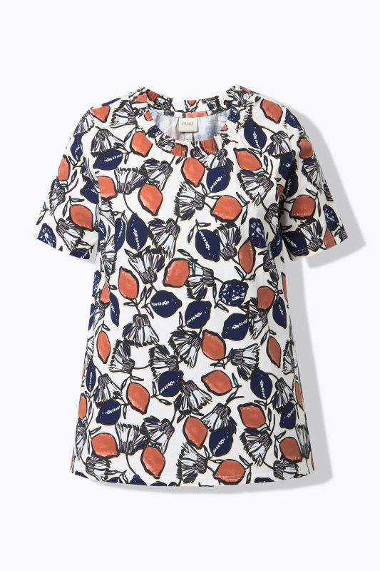 T-shirt en coton bio motif citrons, décolleté rond et manches courtes