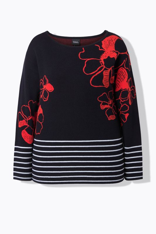 Pull encolure bateau et manches longues, motif floral