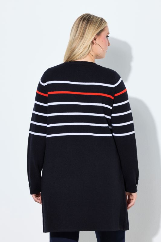 Cardigan rayé long, encolure en V et manches longues