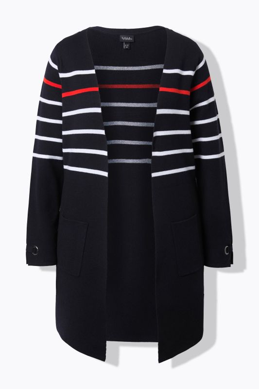 Cardigan rayé long, encolure en V et manches longues