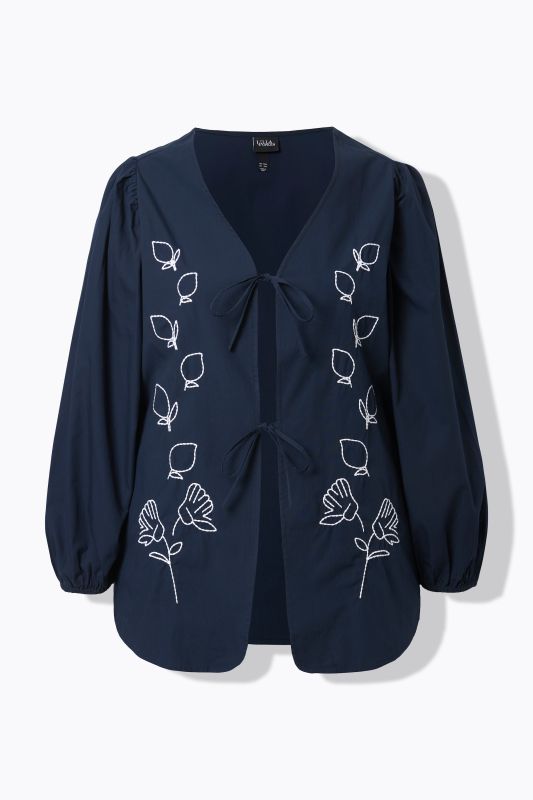 Chemisier esprit blouse avec broderies, décolleté en V et manches ballon, coupe évasée