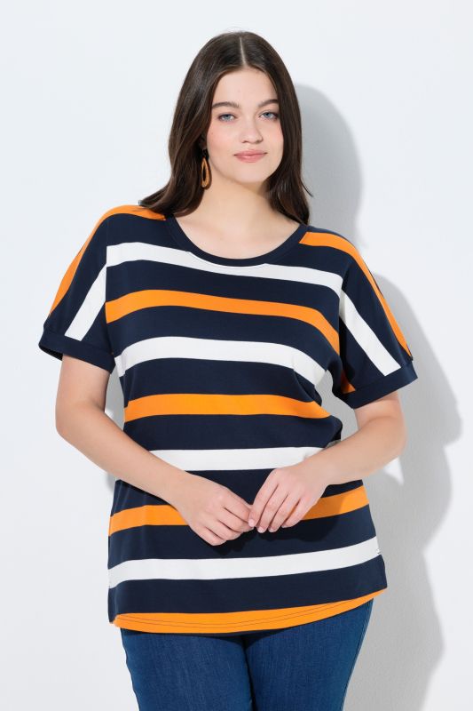 T-shirt en coton bio à rayures, col rond et manches courtes