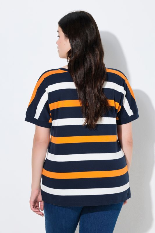 T-shirt en coton bio à rayures, col rond et manches courtes