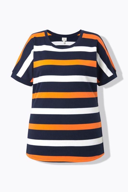 T-shirt en coton bio à rayures, col rond et manches courtes