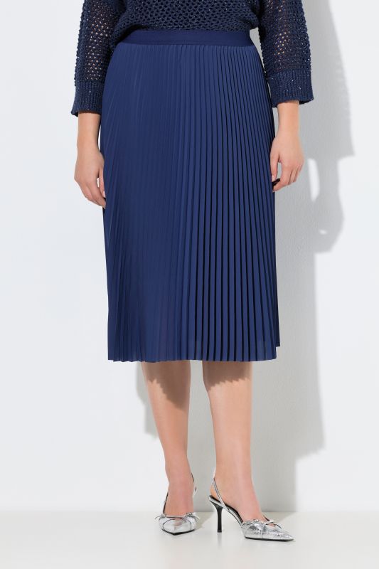 Jupe plissée longueur midi, taille élastique et coupe évasée