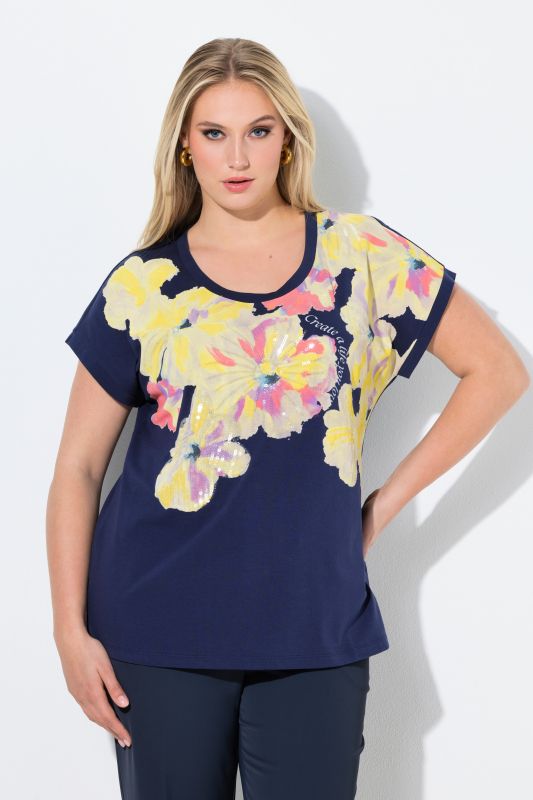 T-shirt oversize, motif à fleurs, décolleté rond et manches courtes
