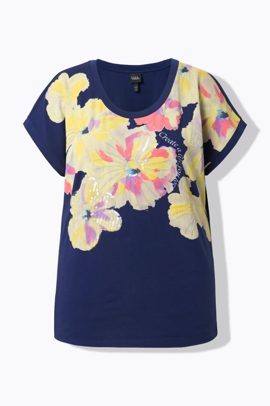 T-shirt oversize, motif à fleurs, décolleté rond et manches courtes