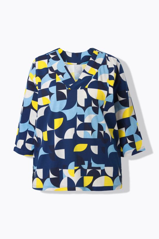 T-shirt coupe évasée, décolleté en V et manches 3/4