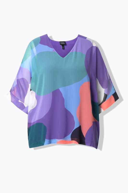 Tunique doublée, décolleté en V et manches 3/4, coupe évasée