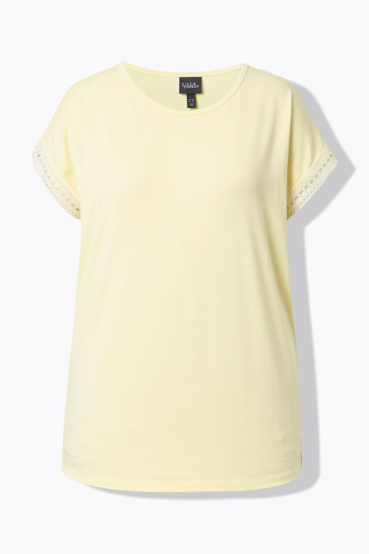 T-shirt avec dentelle ajourée, décolleté rond et manches courtes, coupe Classic Fit