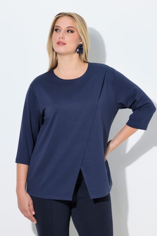 Sweat-shirt en modal mélangé, modèle asymétrique, col rond et manches 3/4