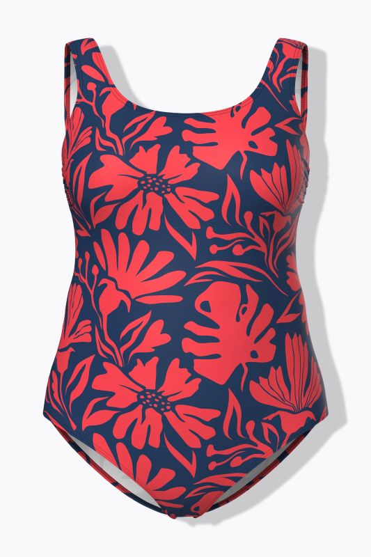 Maillot de bain sans bonnets souples, motif coraux, décolleté rond