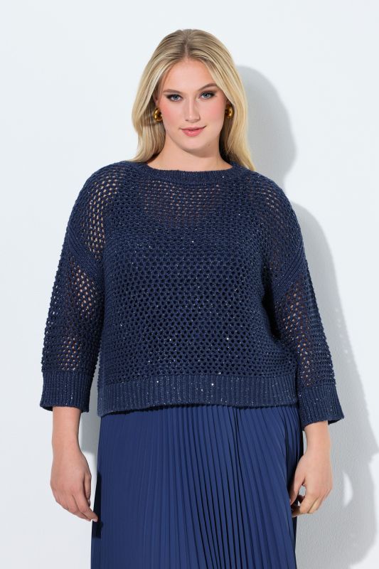 Pull en maille scintillante, modèle oversize, col rond et manches 3/4
