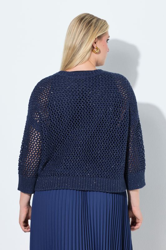 Pull en maille scintillante, modèle oversize, col rond et manches 3/4