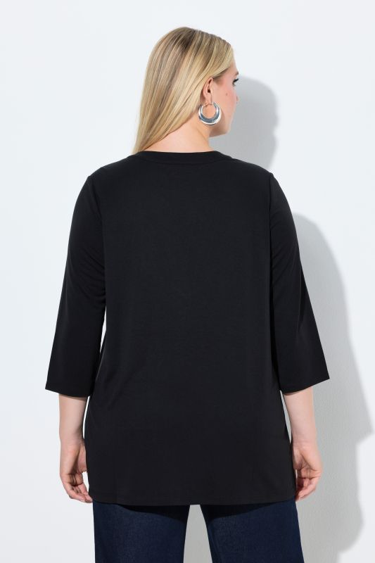 T-shirt tunique, coupe évasée, col tunisien et manches 3/4