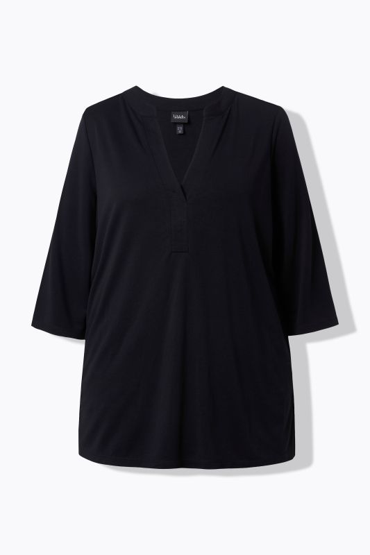 T-shirt tunique, coupe évasée, col tunisien et manches 3/4