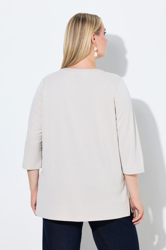 T-shirt tunique, coupe évasée, col tunisien et manches 3/4