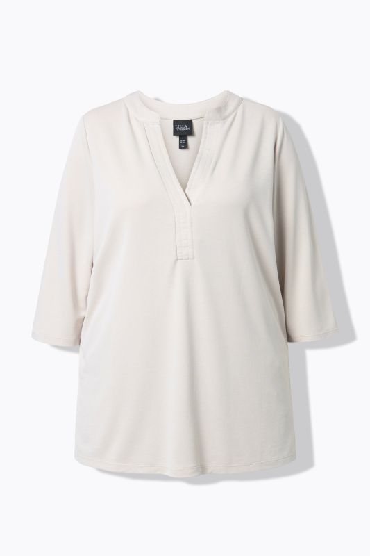 T-shirt tunique, coupe évasée, col tunisien et manches 3/4