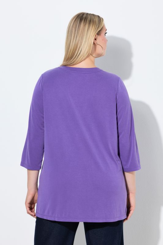 T-shirt tunique, coupe évasée, col tunisien et manches 3/4