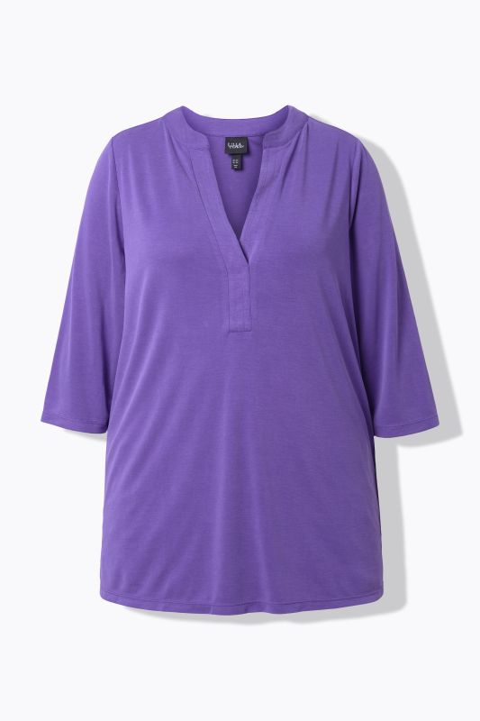 T-shirt tunique, coupe évasée, col tunisien et manches 3/4