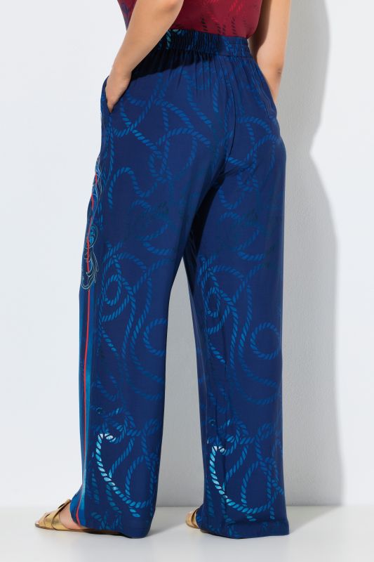 Pantalon palazzo jambe large et ceinture élastique, motif cordes de marine