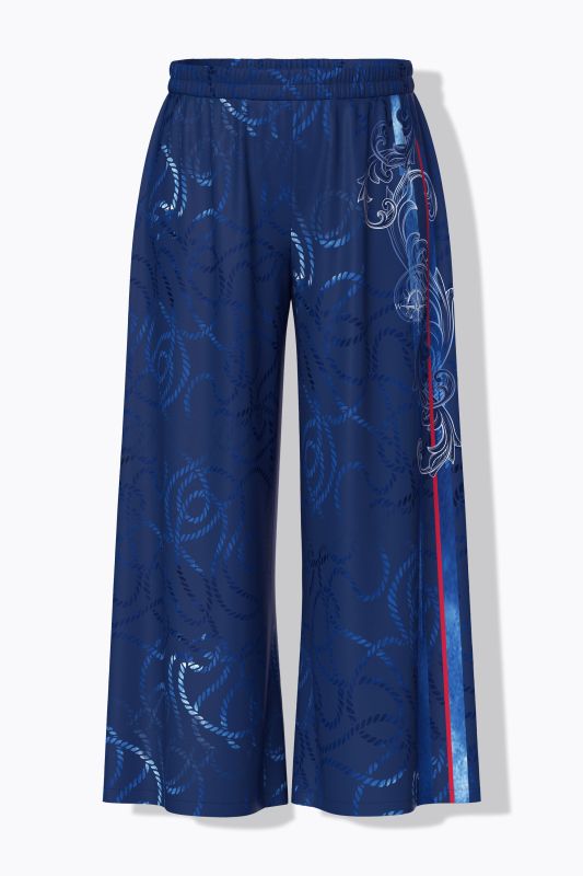Pantalon palazzo jambe large et ceinture élastique, motif cordes de marine