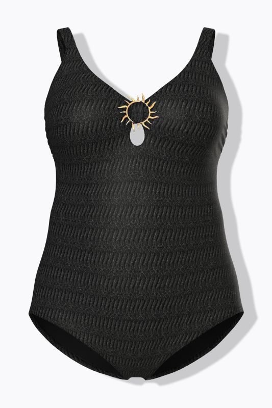 Maillot de bain avec bonnets souples, tissu scintillant et soleil doré, matière recyclée