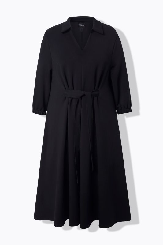 Robe en molleton de modal mélangé, col chemise et manches 3/4, coupe évasée